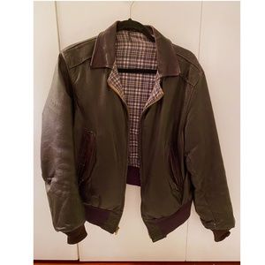 Vintage Brown Leather Bomber Jacket Mens Size Small